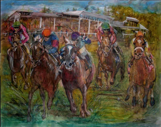 Horserace Finish3 60x48, Oil Pastel