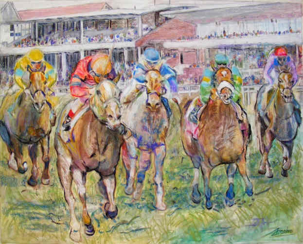 Horserace Finish4 60x48, Oil Pastel