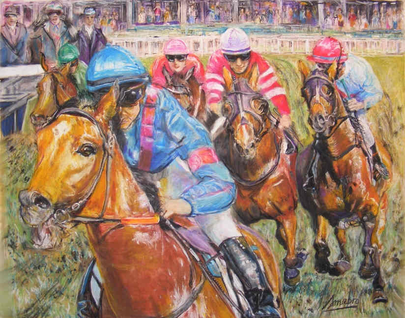 Horserace Finish6 60x48, Oil Pastel