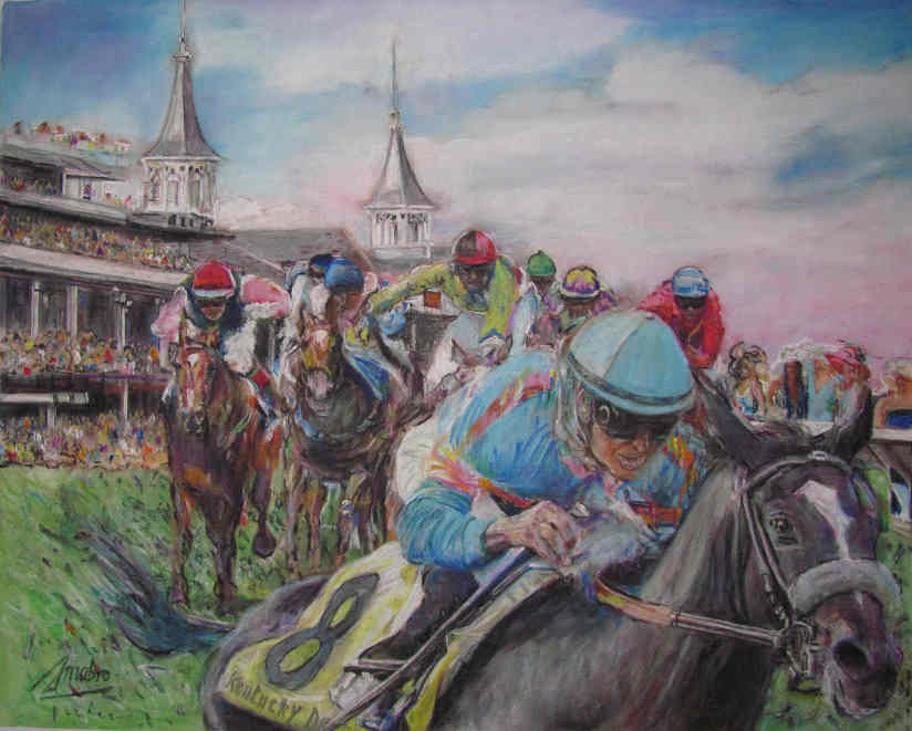 Horserace Finish7 60x48, Oil Pastel