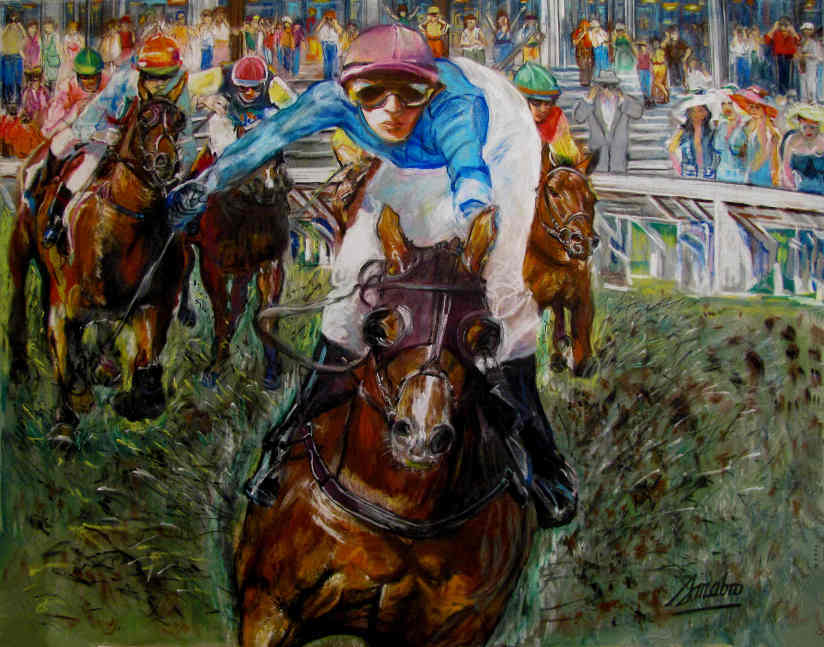 Horserace Finish8 60x48, Oil Pastel