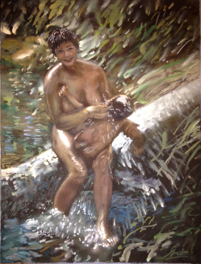 motherAndChildBathing12x16oil