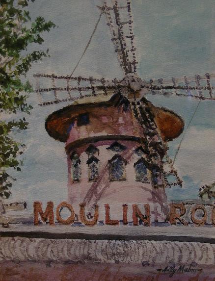 Moulin Rouge, Paris 7inx10in Watercolor