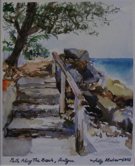 Path Along The Beach, Antigua. Watercolor 7inx8in